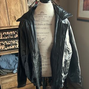 Unisex Black Leather Jacket - XL